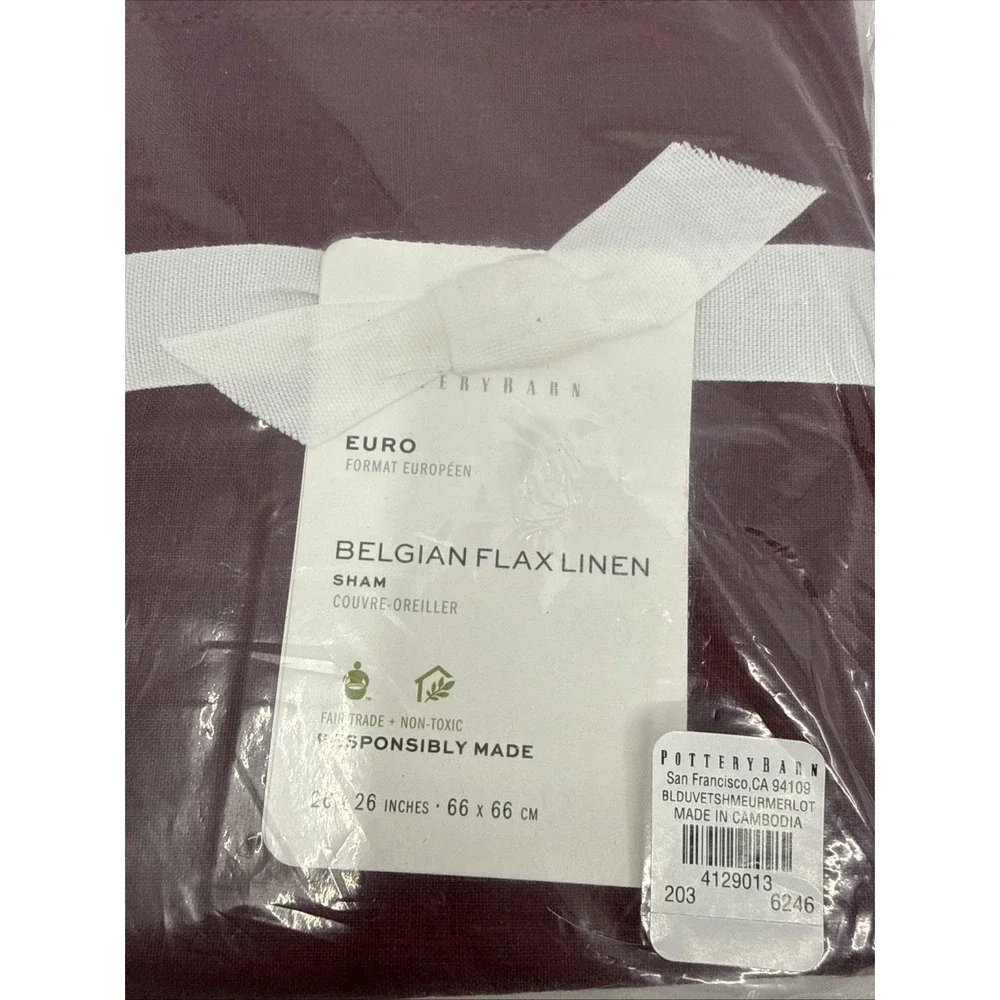 Pottery Barn Merlot Euro Belgian Flax Linen Shams Set Of 2 Luxury 26"x26"\ New - Picture 4 of 6
